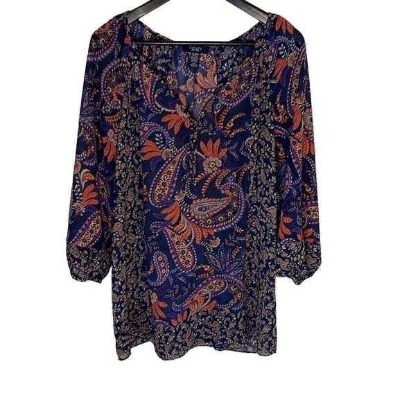 Chaps Tops - CHAPS Womens Tunic Blouse Top‎ 3/4 Sleeve V Neck Paisley Blue Orange Size XL